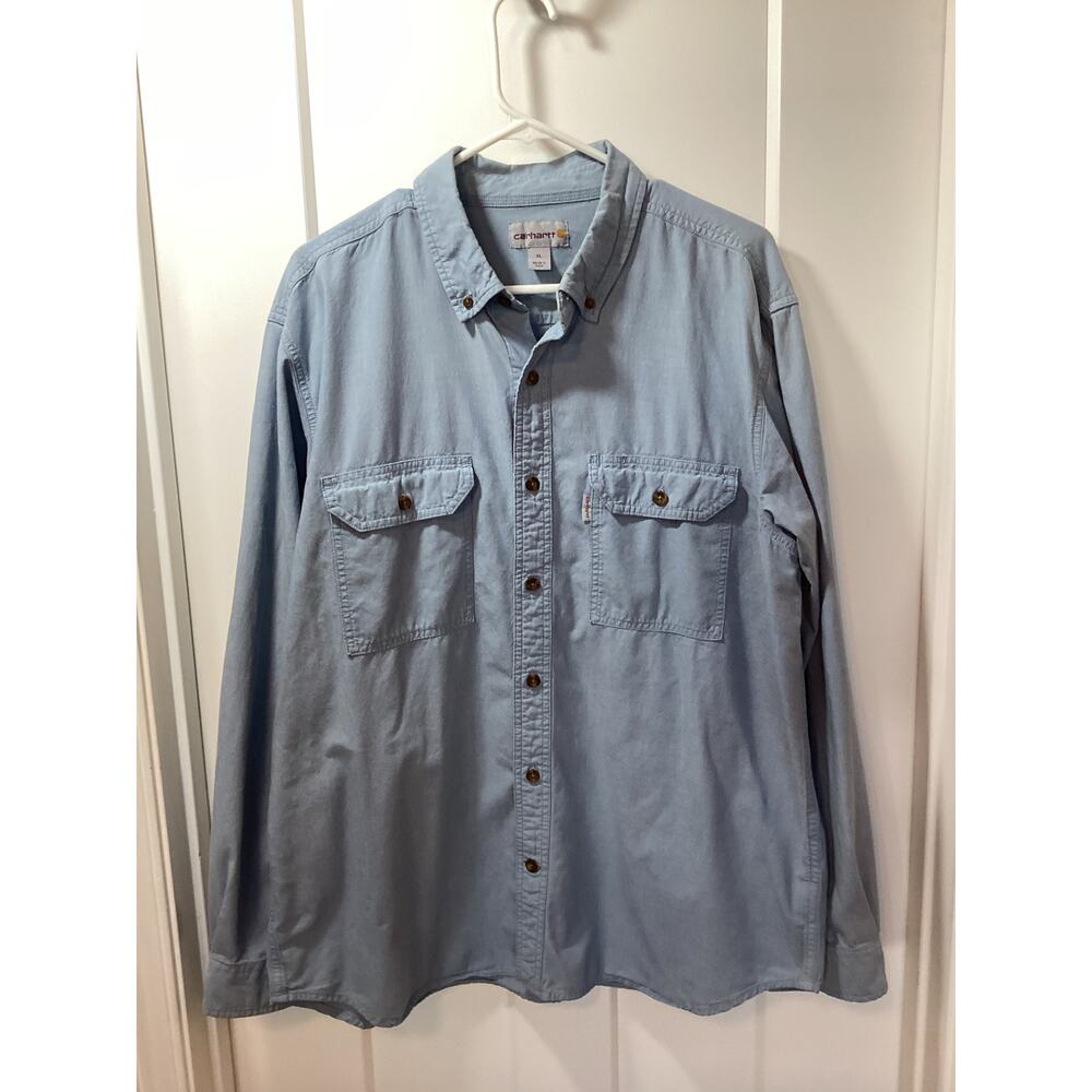 Carhartt button down denim shirt work wear men's size xl  relaxed fit blue‎